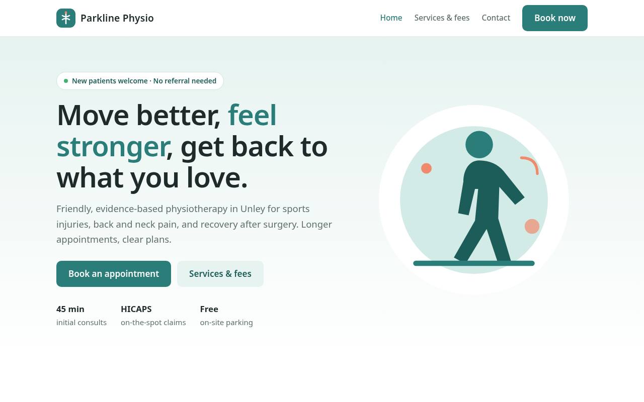 Screenshot of the Parkline Physio demo site